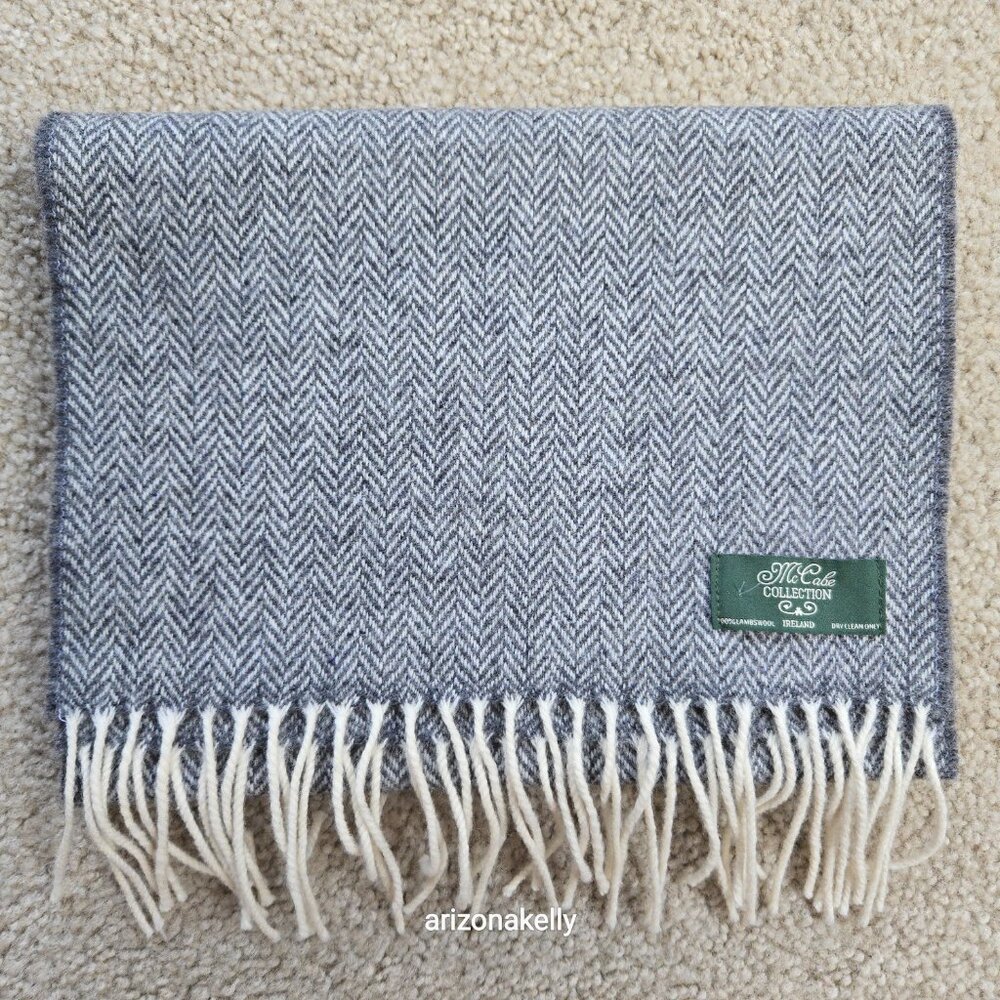 NWOT McCabe Collection Lambswool Scarf 100% Wool Grey Herringbone Ireland